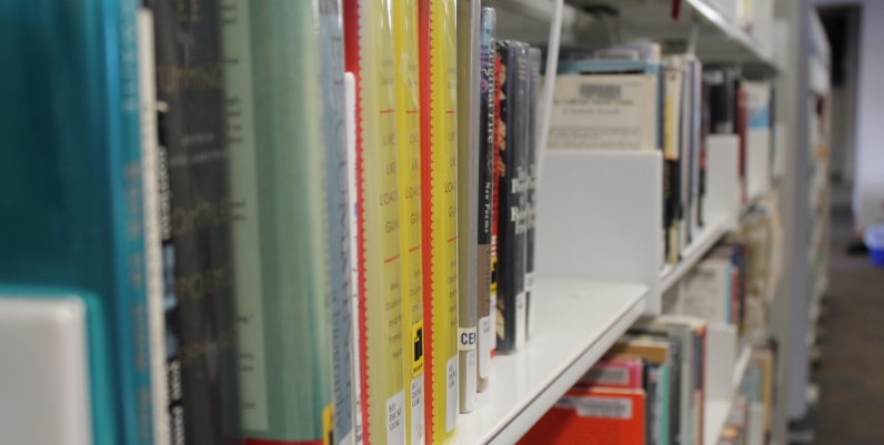 Closeup of books on a shelf